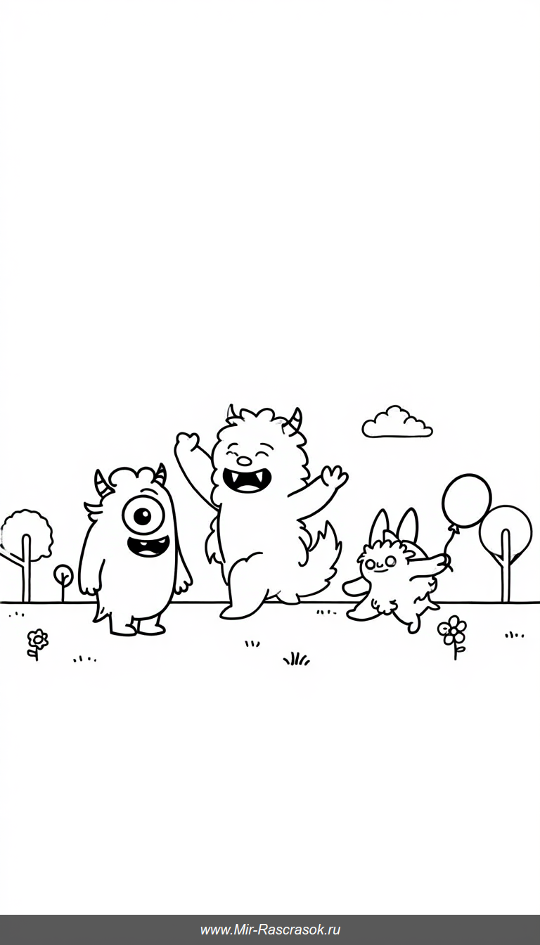 Откройте мир веселых монстров для раскрашивания 🎨👾 Эти забавные и дружелюбные существа из нашего раскраса подходят для малышей 🖍️ Простые линии и яркие эмоции помогут развить творческие навыки и подарят радость детям 🌈 Пригласите монстров в ваш дом и создайте красочную историю вместе с ребенком 🖌️